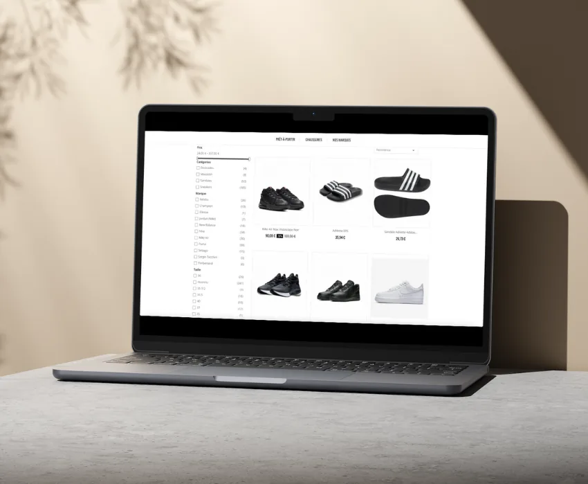 Catalogue de chaussures affiché sur le site e-commerce Wall Street Martinique