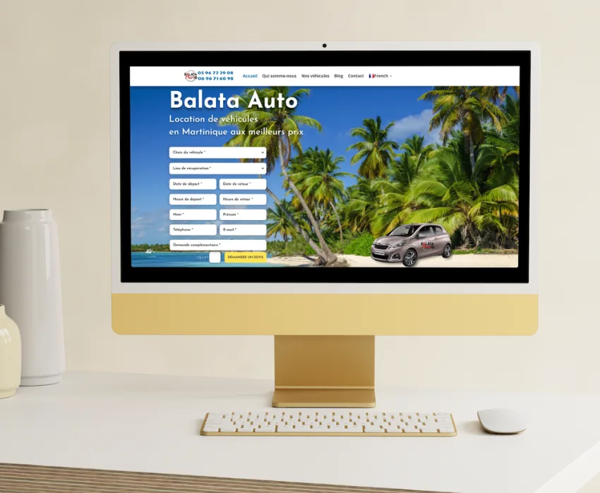 Formulaire de demande de réservation Balata Auto affiché sur un ordinateur